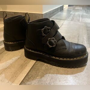 Dr. Martens Platform Devon Flower Buckle Ankle Boots